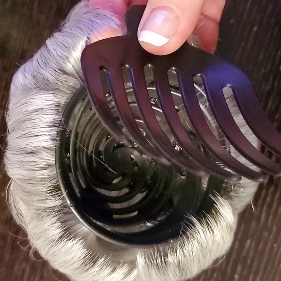Silver Grey Hair Clip on Bun - Picture 3 of 3